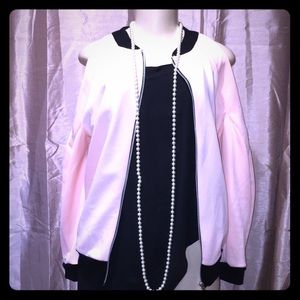 NWT BOOHOO Pink & Black Cold Shoulder ZIP Jacket